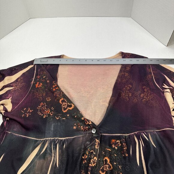 NY Collection Women's Sz 1X One Button Over Shirt 3/4 Sleeve Brown Preowned Snag - Picture 8 of 14